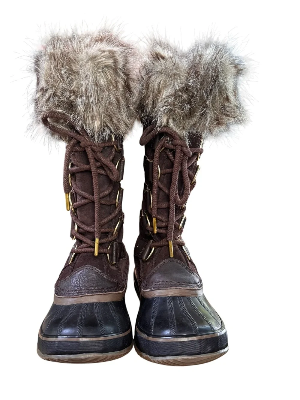 Sorel Brown Faux-Fur Trim Lace-Up Winter Boots